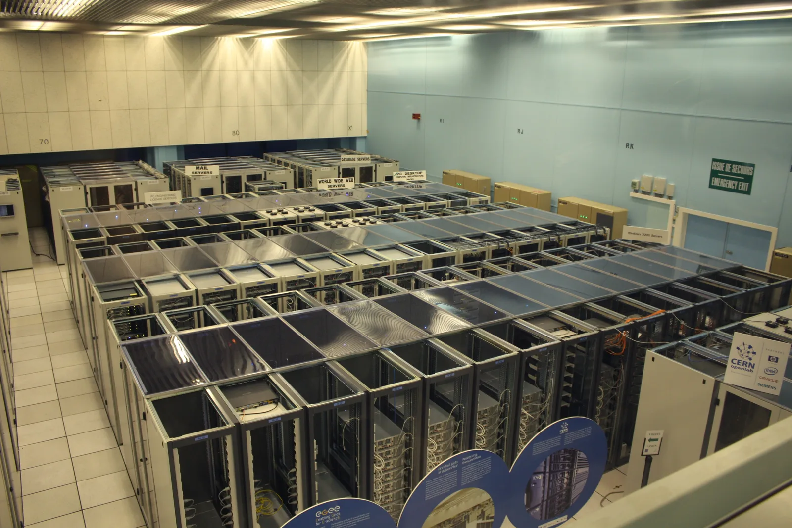 Rows of server racks in a data hall