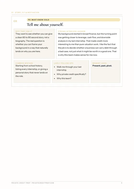 Sample Interview Guide Questions Free 17-page sample of the Private Credit Interview Guide